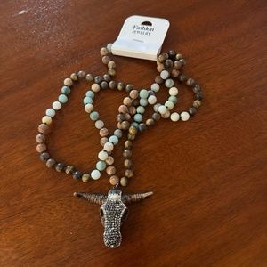 Beaded Rhinestone Bull Necklace